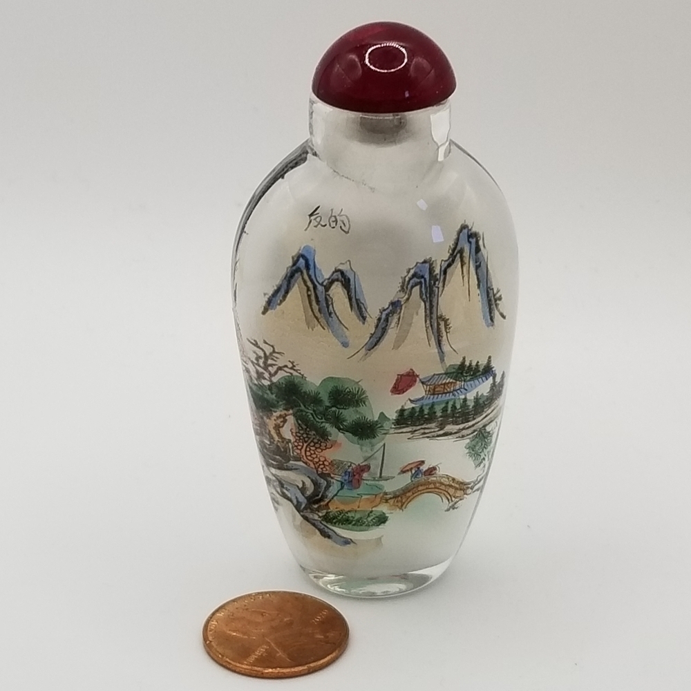 Lead Crystal Reverse Painted Perfume Bottle Miniature Snuff Japanese Asian 3" - Picture 12 of 12